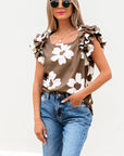 Vada Floral Textured Ruffled Sleeve Blouse