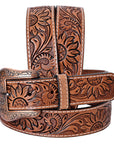 COMFYTACK Western Genuine Leather Belt for Men Women Cowboy Cowgirl Handmade Unisex Full Grain Heavy Duty Floral Tooled Belt