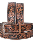 COMFYTACK Western Genuine Leather Belt for Men Women Cowboy Cowgirl Handmade Unisex Full Grain Heavy Duty Floral Tooled Belt