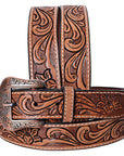 COMFYTACK Western Genuine Leather Belt for Men Women Cowboy Cowgirl Handmade Unisex Full Grain Heavy Duty Floral Tooled Belt