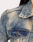 ADJKT021 Genuine leather Hand tooled hand carved Women 100% cotton Denim jacket dress ladies girl