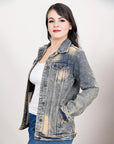 ADJKT021 Genuine leather Hand tooled hand carved Women 100% cotton Denim jacket dress ladies girl