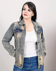 ADJKT021 Genuine leather Hand tooled hand carved Women 100% cotton Denim jacket dress ladies girl