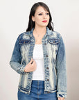 ADJKT024 Genuine leather Hand tooled hand carved Women 100% cotton Denim jacket dress ladies girl