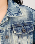 ADJKT024 Genuine leather Hand tooled hand carved Women 100% cotton Denim jacket dress ladies girl