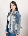 ADJKT024 Genuine leather Hand tooled hand carved Women 100% cotton Denim jacket dress ladies girl
