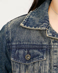 ADJKT025 Genuine leather Hand tooled hand carved Women 100% cotton Denim jacket dress ladies girl