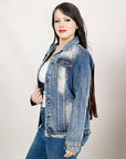 ADJKT029 Genuine leather Hand tooled hand carved Women 100% cotton Denim jacket dress ladies girl
