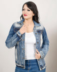 ADJKT029 Genuine leather Hand tooled hand carved Women 100% cotton Denim jacket dress ladies girl
