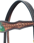 Hilason Horse Cactus Hand Painted American Leather Breast Collar Headstall Brown