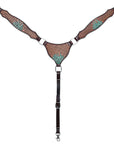 Hilason Horse Cactus Hand Painted American Leather Breast Collar Headstall Brown