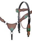 Hilason Horse Cactus Hand Painted American Leather Breast Collar Headstall Brown
