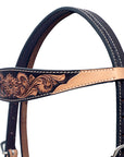 HILASON Western Leather Horse Headstall & Breast Collar Floral Carved Tan | Leather Headstall | Leather Breast Collar