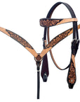 HILASON Western Leather Horse Headstall & Breast Collar Floral Carved Tan | Leather Headstall | Leather Breast Collar