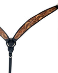 Hilason Horse Floral Hand Carved American Leather Breast Collar Headstall