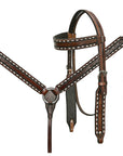 HILASON Western American Leather Horse Headstall & Breast Collar Tack Set Dark Brown With Buckstich