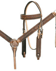 HILASON Western Horse Genuine American Leather Headstall & Breast Collar Set Brown