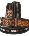 HILASON Western Genuine Leather Belt for Men Women Cowboy Cowgirl Handmade Unisex Full Grain Heavy Duty Tooled Beaded Belt