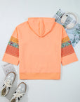 Plaid Floral Patchwork Kangaroo Pocket Hooded Top