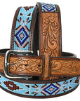 HILASON Western Genuine Leather Belt for Men Women Cowboy Cowgirl Handmade Unisex Full Grain Heavy Duty Tooled Beaded Belt