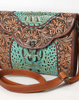 American Darling Adbg1303 Cross Body I Hand Tooled Crocodile Embossed Genuine Leather Women Bag Western Handbag Purse
