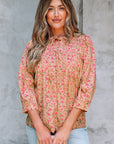 Sadie Floral Bow Pin-tuck Bust Half Puff Sleeve Blouse