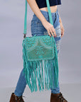 American Darling ADBG1322A Hand Tooled Hair-On Genuine Leather Women Bag Western Handbag Purse