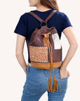 American Darling Bucket Hand Tooled Hair On Genuine Leather Women Bag Western Handbag Purse