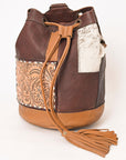 American Darling Bucket Hand Tooled Hair On Genuine Leather Women Bag Western Handbag Purse
