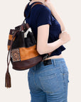 American Darling Bucket Hand Tooled Hair On Genuine Leather Women Bag Western Handbag Purse