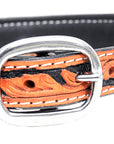 HILASON Western Heavy Duty Genuine Leather Dog Collar Tan With Black Inlay Small