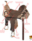 16 In Hilason Flex Tree Western Horse Floral Trail Barrel American Leather Saddle Brown