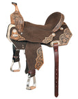 16 In Hilason Flex Tree Western Horse Floral Trail Barrel American Leather Saddle Brown