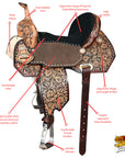15 In Hilason Flex Tree Western Horse Buckstitch Floral Trail Barrel American Leather Saddle Brown
