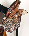 15 In Hilason Flex Tree Western Horse Buckstitch Floral Trail Barrel American Leather Saddle Brown
