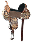 15 In Hilason Flex Tree Western Horse Buckstitch Floral Trail Barrel American Leather Saddle Brown