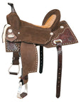 16 In Hilason Flex Tree Western Horse Buckstitch Floral Trail Barrel American Leather Saddle Brown