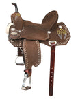 15 In Hilason Flex Tree Western Horse Leaf Buckstitch Trail Barrel American Leather Saddle Brown