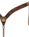 Hilason Horse Floral Hand Painted American Leather Breast Collar Headstall Tan