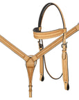 HILASON Western Horse Genuine Leather Hand Tooled Headstall Breast Collar Tan