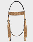 HILASON Western Horse Genuine Leather Hand Tooled Floral Design Headstall Breast Collar Tan
