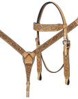HILASON Western Horse Genuine Leather Hand Tooled Floral Design Headstall Breast Collar Tan