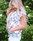 Mariah Floral Striped Ruffled Sleeve Blouse