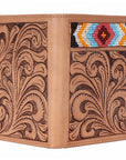 BAR H EQUINE Genuine Leather Hand Carved Rodeo Bifold Wallet For Men Women