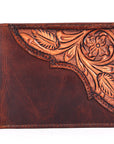 BAR H EQUINE Genuine Leather Hand Carved Rodeo Bifold Wallet For Men Women