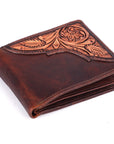 BAR H EQUINE Genuine Leather Hand Carved Rodeo Bifold Wallet For Men Women