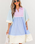 Joelle Striped Ric Rac Puff Sleeve Collared Mini Dress