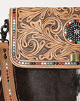 OHLAY OHG124 Cross Body Hand Tooled Hair-On Genuine Leather women bag western handbag purse