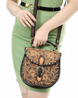 American Darling Adbga529 Small Crossbody Hand Tooled Genuine Leather Women Bag Western Handbag Purse