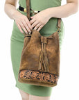 American Darling Adbga532 Bucket Hand Tooled Genuine Leather Women Bag Western Handbag Purse
